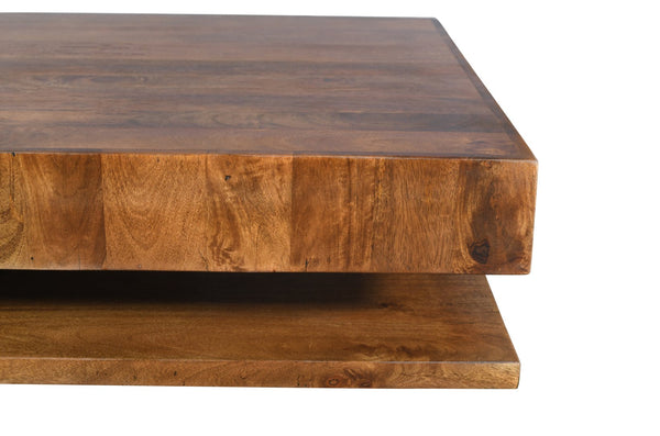 English Elm Modern Solid Wood Coffee Table Brown 54.2" x 39.5" Low Profile Two-Tier Handmade Premium Design B024P303936