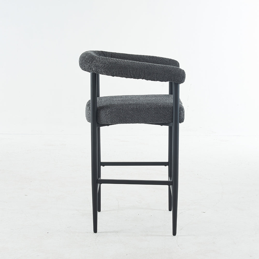 English Elm Modern Upholstered Bar Stools with Boucle Fabric and Armrests, Sturdy Metal Frame, Ergonomic Comfort DARK GREY W1901P264275