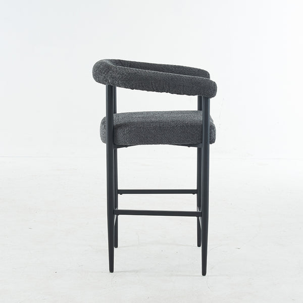 English Elm Modern Upholstered Bar Stools with Boucle Fabric and Armrests, Sturdy Metal Frame, Ergonomic Comfort DARK GREY W1901P264275