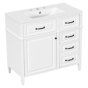 English Elm 36-Inch Modern Bathroom Vanity With Ceramic Sink, Durable Wood Frame, Adjustable Storage & Sleek Design N725P350849K