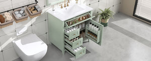 English Elm 30-Inch Contemporary Bathroom Vanity with Sink, MDF & Rubberwood, Glossy Finish, 3 Drawers + Cabinet Green N725P350819F