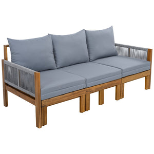 English Elm Outdoor Acacia Wood Dining Set Seats Six with Cushioned Armrest Chairs for Patio Grey,Natural Wood N719Z000220E