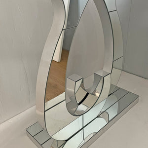 English Elm Modern Mirrored Console Table with Silver Double C Base for Entryway or Sofa W3836P382513