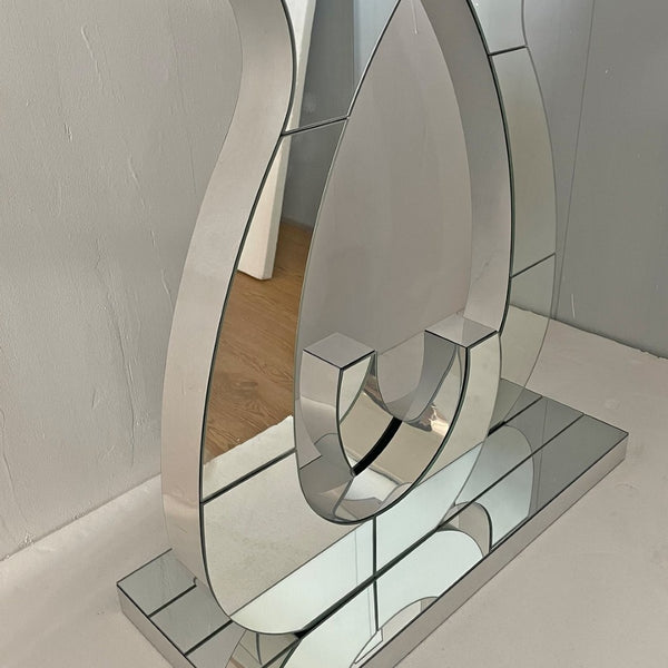 English Elm Modern Mirrored Console Table with Silver Double C Base for Entryway or Sofa W3836P382513