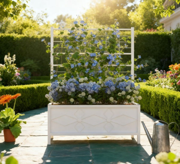 English Elm Garden Galvanized Steel Raised Planter with Integrated Trellis for Climbing Vines Outdoors T3971P422602