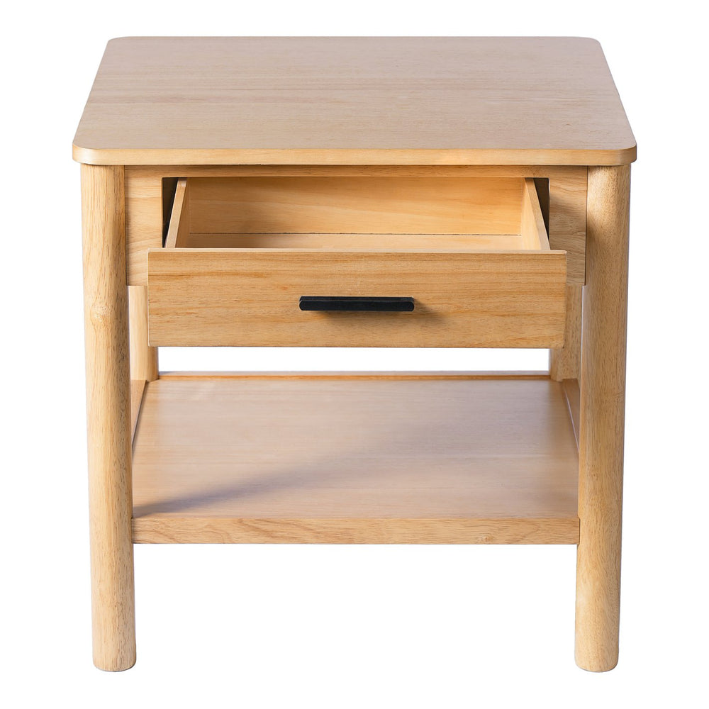 English Elm Christopher Knight Home® - END table natural wood side table with 1 drawer — 24" round top, solid rubberwood, modern light-luxury design, compact storage N770P281689N