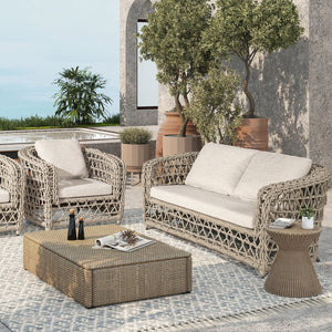 English Elm Jennifer Taylor Home - Everly 63.5" Woven Frame Barrel Loveseat Sofa in Oat Beige – Olefin Rope, Quick-Dry Cushions B2719P245983