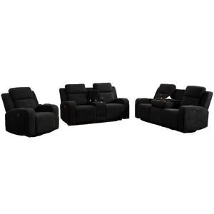 English Elm Recliner Sofa Set with Corduroy Upholstery Bluetooth Speaker Usb Wireless Charging Living Room Black W3900S00002