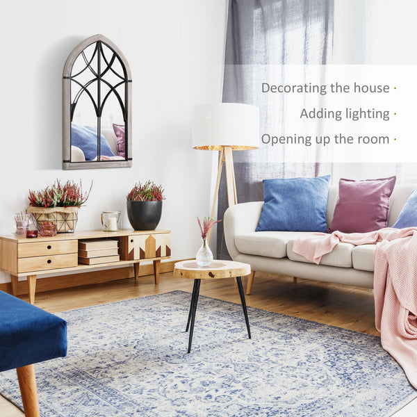 English Elm HOMCOM Rustic Arch Window Wall Mirror 36.5"x23.5" Distressed Wood Grain Frame, Trellis Design, Brightens Room W2225P229130