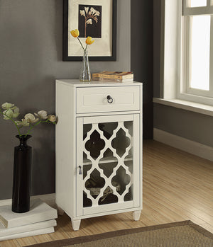 English Elm Ceara White Finish Accent Table with Drawer & Glass Door, Tapered Legs, Compact Storage and Style B2726P270524