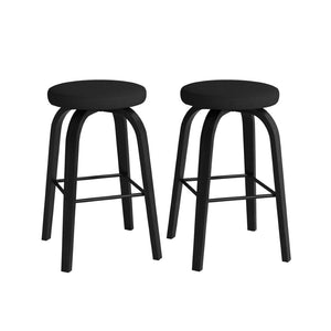English Elm Swivel Backless Counter Stools Set of 2 with Fabric Seat Bentwood Legs Mid-century Modern Black W3107P446849
