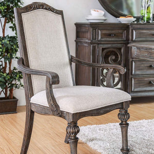 English Elm Natural Rustic 2-Piece Arm Chair Set With Ivory Upholstered Seats & Intricate Wood Inlay Detail B2741P408875