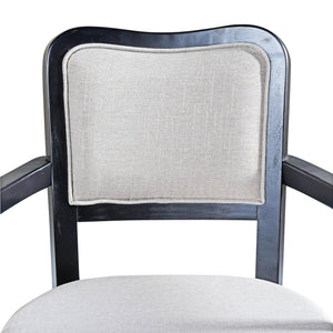 English Elm Upholstered Dining Chairs Set of 2 — Beige Linen-Blend Cushions, Solid Walnut Frame, Curved Classic Style N842P319126B