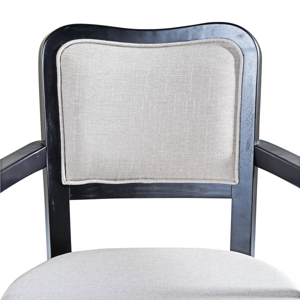 English Elm Upholstered Dining Chairs Set of 2 — Beige Linen-Blend Cushions, Solid Walnut Frame, Curved Classic Style N842P319126B