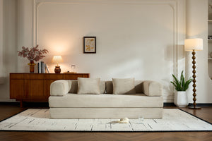 English Elm Convertible Sleeper Sofa Bed with Corduroy Upholstery, 4‑in‑1 Folding Couch Mattress, Space‑Saving Lounge Beige W3434P346244