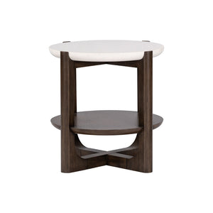 English Elm Transitional End Table With Quartz Stone Top And Dark Walnut Trestle Base For Stylish Living Rooms B2741P404268-GIGA