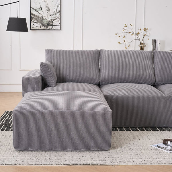 English Elm Boneless U-Shaped Modular Cloud Couch Sofa - Cozy Grey Corduroy Sleeper, No Assembly Needed! W3401S00009