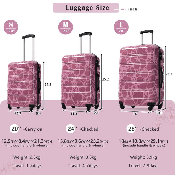English Elm Hardshell Polycarbonate Luggage Set Three Piece Tsa Lock Spinner Travel Suitcases Pink Purple N732P306618H