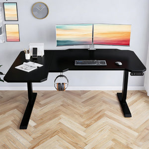English Elm L-shaped Electric Standing Desk with Memory Presets and Cable Management for Home Office Black W614P431982