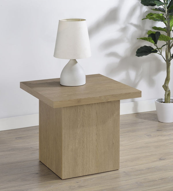 English Elm Square Engineered Wood Accent Table with Sculptural Pedestal Base for Modern Living Rooms B016P473404