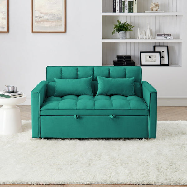 English Elm 54.33 Versatile foldable velvet sofa bed with tufted back, adjustable 3-position recline and durable wood frame Antique Green W2353P252434