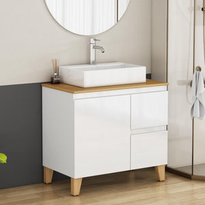 English Elm 31.5-inch Bathroom Vanity Solid Wood Top Ceramic Basin Soft Close Glossy White W3151S00070