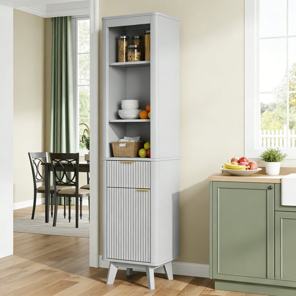 English Elm 68" Tall Fluted Freestanding Storage Cabinet with Drawer and Adjustable Shelf for Bathroom Gray N817P375218G