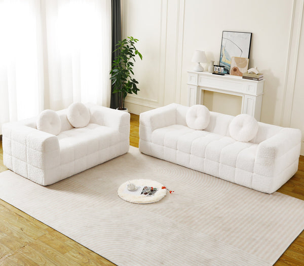 English Elm Modern Boneless Cloud Sofa With Circular Pillows - Soft Lychee Textured Fabric For Cozy Living Rooms W834S00538