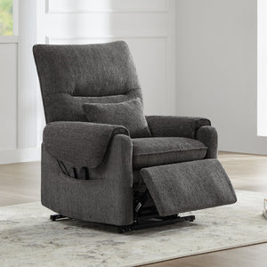 English Elm Jennifer Taylor Home - Glenn Power Lift Assist Recliner - Steel Gray Chenille, Lumbar Pillow, Side Pocket, Quiet Motor B2719P328584