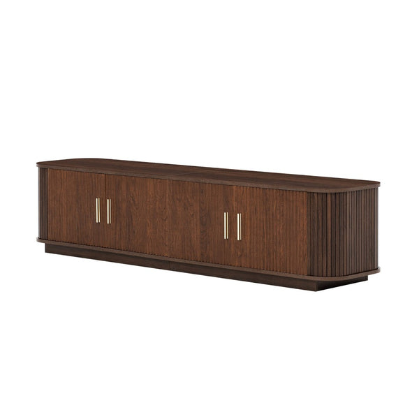 English Elm 70-inch Media Console with Sliding Groove Doors Solid Pine Legs and Cable Management N710P427898P