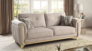 English Elm Leena Gold-Accented Contemporary Upholstery Sofa with Plush Cushions, Solid Wood Frame, Beige Elegance B009P264617