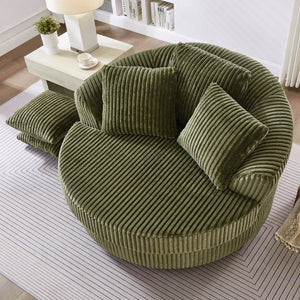English Elm 360° Swivel Round Corduroy Lounge Chair Oversized Sculptural Seat for Living Room Green W3705S00038