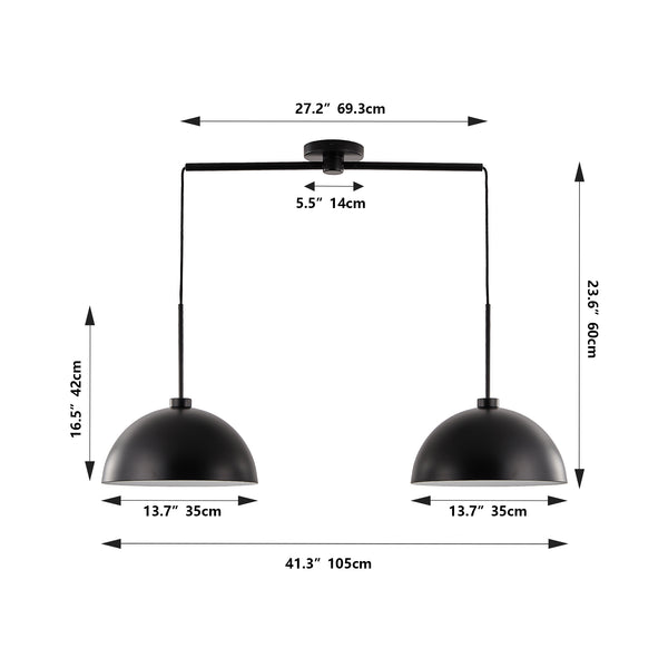 English Elm 41" Industrial Modern Black Double Pendant Light – Adjustable Iron Ceiling Lamp with E26 Sockets, Durable Elegant Lighting Matte Black W2312P374830