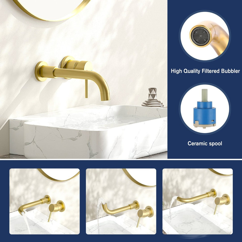 English Elm Wall Mount Faucet - Elegant Brushed Gold Design For Bathroom Sink Or Tub, Includes Brass Valve! T3177P269104-GIGA