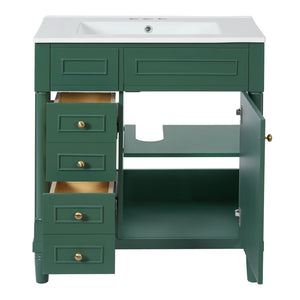 English Elm 30" Bathroom Vanity with Sink — Freestanding Modern Cabinet with Soft-Close Door, 2 Deep Drawers, Durable Basin Green N710P288938F