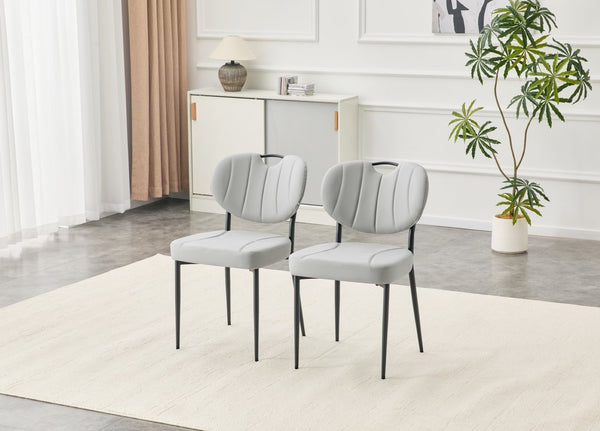 English Elm Dark Oil Waxed Faux Leather Dining Chair Set with Diamond Tufted High Back Metal Legs W3493P449247