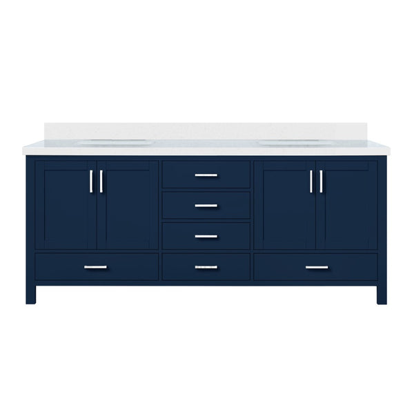 English Elm Navy Solid Wood Double Bathroom Vanity with Cultured Marble Top and Soft Close Storage B2731P259141