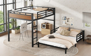 English Elm Twin Xl Solid Pine Loft Bed with Built-in Led Lighting and Storage Shelves Walnut W1580S00504