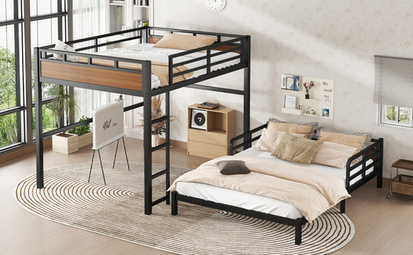 English Elm Twin Xl Solid Pine Loft Bed with Built-in Led Lighting and Storage Shelves Walnut W1580S00504