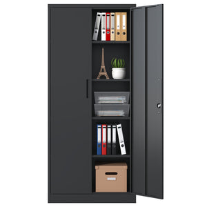 English Elm 72"H Metal Garage Storage Cabinet Black – Locking 3-Point Steel Cabinet with 4 Adjustable Shelves, Anti-Tip Safety T2398P152542