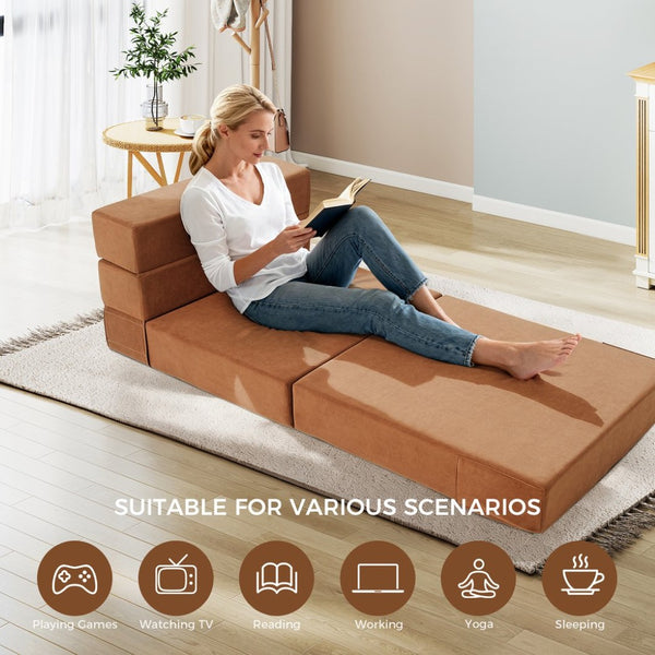 English Elm Folding Floor Sofa Bed with Five Section High Density Foam for Dorms and Small Spaces T5880P498066