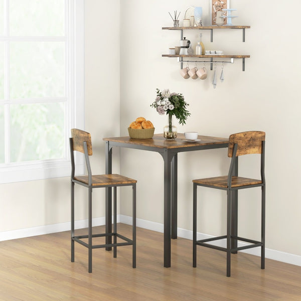English Elm Homcom Industrial Counter Height Dining Set Rustic Wood Grain Square Table Two Stools W2225P229751