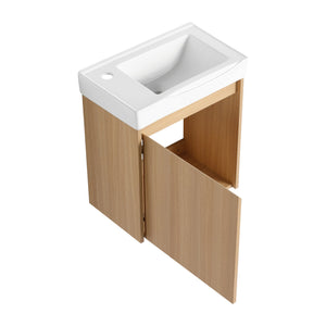 English Elm 20" Wall-Mounted Bathroom Vanity With Ceramic Sink - Stylish Oak Finish, Compact Storage Solution W1972P196394