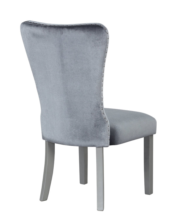 English Elm Geneva Grey Upholstered Side Chair with Jewel Tufted Back, Chrome Nailheads & Silver Champagne Legs B078P301572