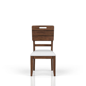 English Elm Casual Brown Side Dining Chairs Set of 2 — Tray Back, Contrasting Upholstered Seat, Solid Wood Finish B2699P218282