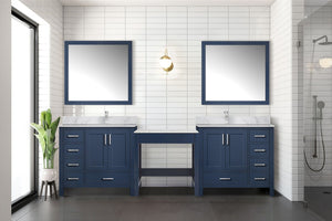 English Elm Navy Blue Double Bath Vanity With Carrara Marble Top, Ample Storage & Soft-Close Features, 102" W B2731S00627