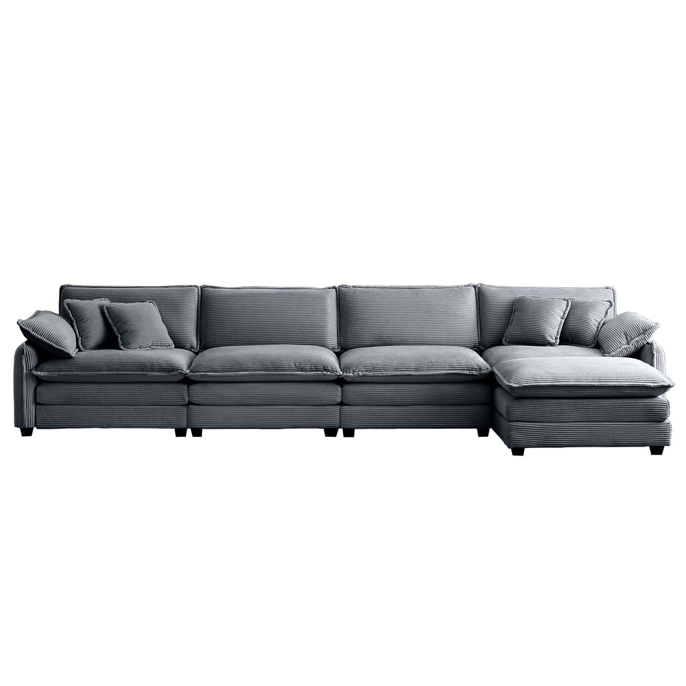English Elm Corduroy 4-Seater Sofa With Footstool – Modern Upholstered Comfort, Ergonomic Design & Pillows Included W714S00761