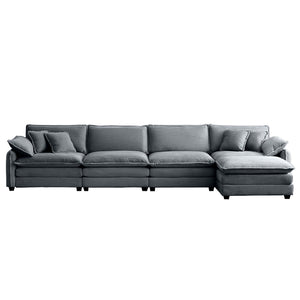 English Elm Corduroy 4-Seater Sofa With Footstool – Modern Upholstered Comfort, Ergonomic Design & Pillows Included W714S00761