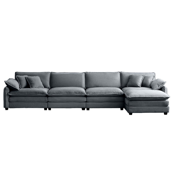 English Elm Corduroy 4-Seater Sofa With Footstool – Modern Upholstered Comfort, Ergonomic Design & Pillows Included W714S00761