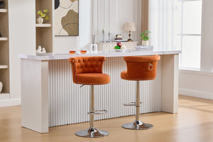 English Elm COOLMORE Velvet Bar Stool with Anti-Slip Large Base, Adjustable 360° Swivel, Plush Foam Comfort Orange W1539P320509